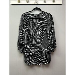 Floral & Ivy Shirt Womens 1X Black White Polka Dot 3/4 Sleeve Peasant Top